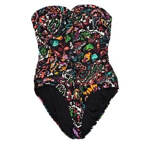 Anne Cole Swimsuit Womens XXL Black Paisley Twist Front Bandeau One Piece